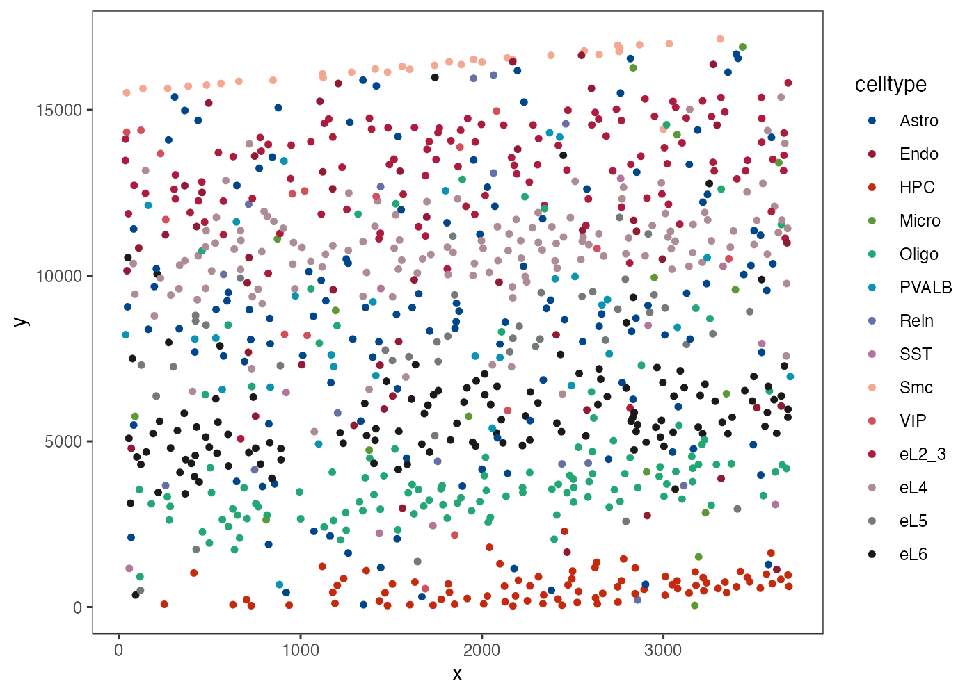 Spatial distribution of all cell types